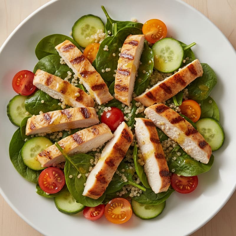 Grilled Chicken and Quinoa Salad with Spinach and Lemon Vinaigrette