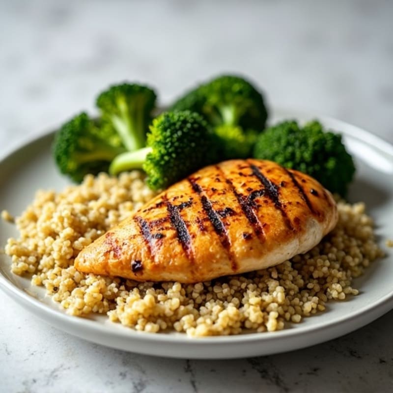 Grilled Chicken Breast with Quinoa and Roasted Broccoli