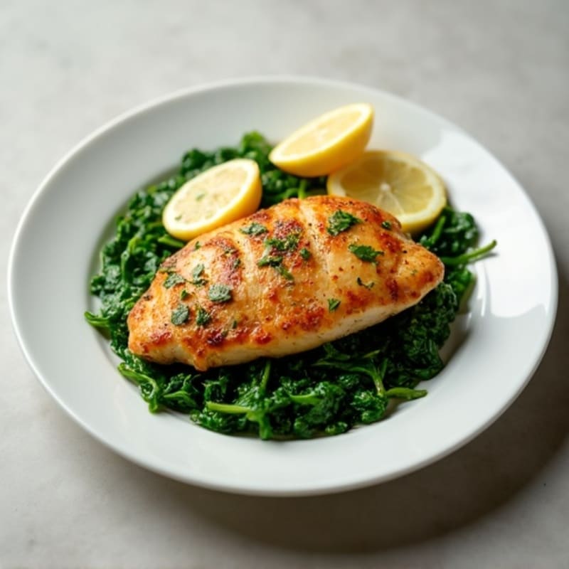 Lemon Garlic Pan-Seared Chicken with Sautéed Spinach