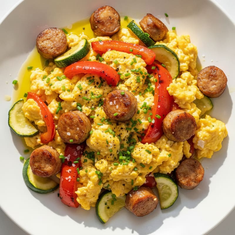 Hearty Scrambled Eggs with Roasted Vegetables