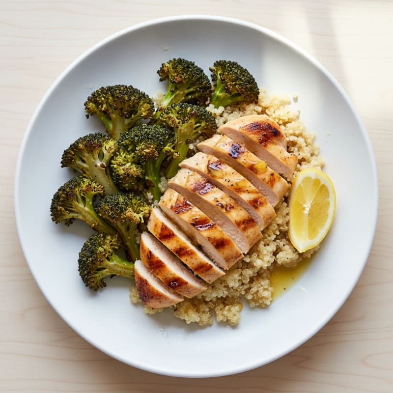 Grilled Chicken and Quinoa Bowl with Roasted Broccoli