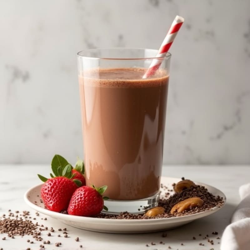 Chocolate Protein Shake with Peanut Butter and Chia Seeds