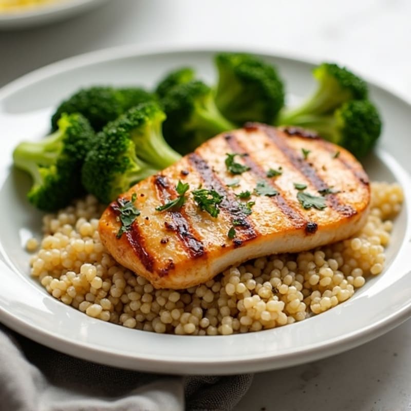 Grilled Chicken Breast with Roasted Broccoli and Quinoa