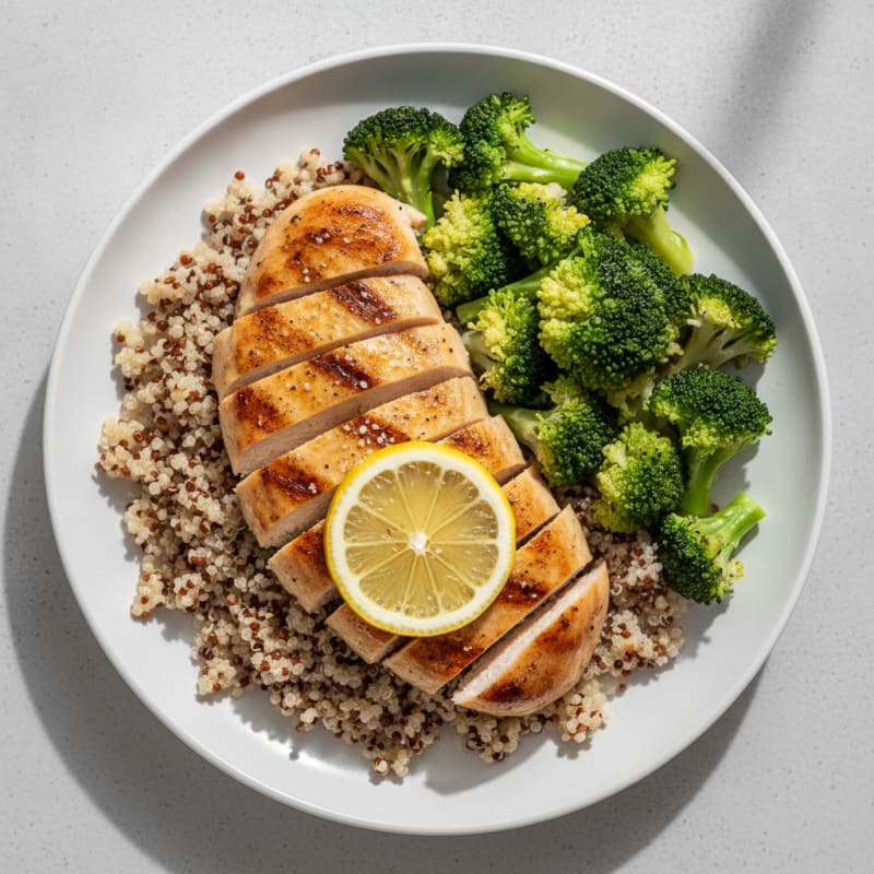 Grilled Chicken Breast with Quinoa and Steamed Broccoli