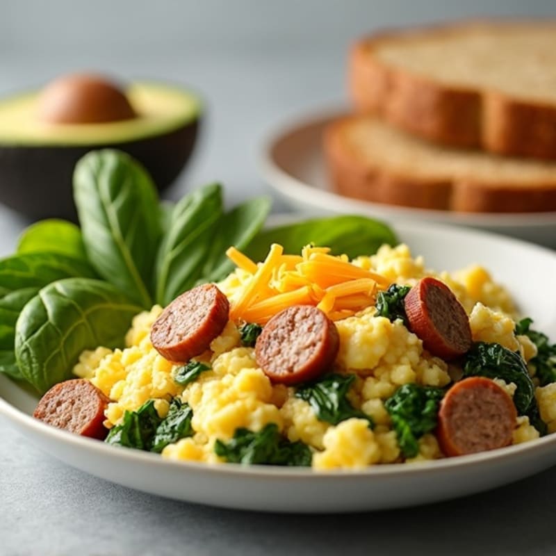 Egg White and Spinach Scramble with Turkey Sausage