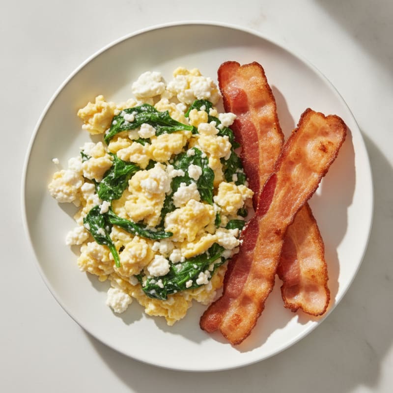 Cottage Cheese Scramble with Spinach and Turkey Bacon