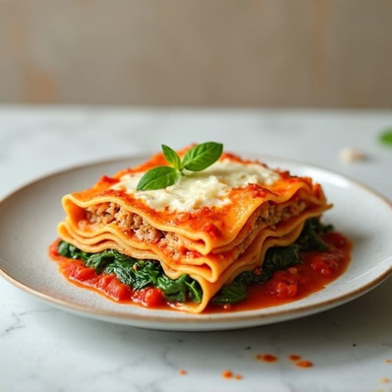 Lean Ground Turkey Lasagne with Fresh Spinach and Creamy Ricotta
