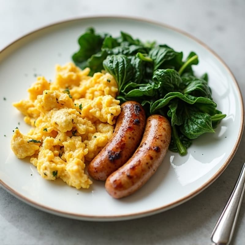 Egg White Scramble with Turkey Sausage and Sautéed Spinach