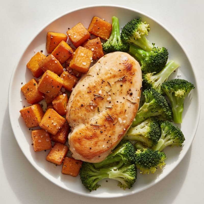 Herb-Roasted Chicken with Sweet Potato and Broccoli