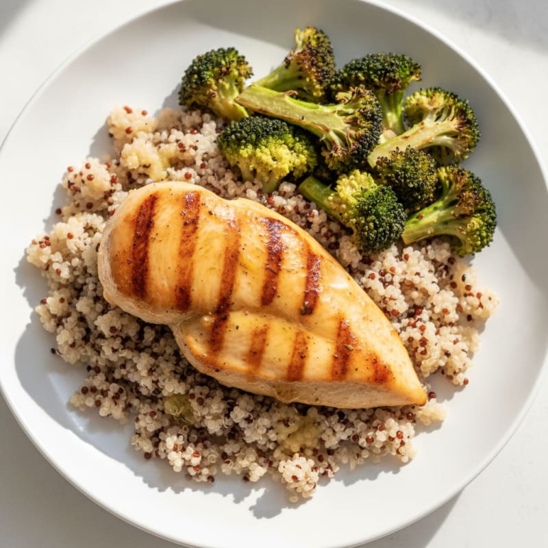 Grilled Chicken Breast with Quinoa and Roasted Broccoli