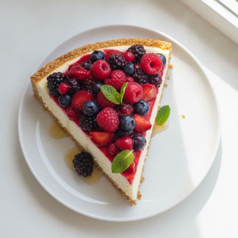 Greek Yogurt Protein Cheesecake with Mixed Berries