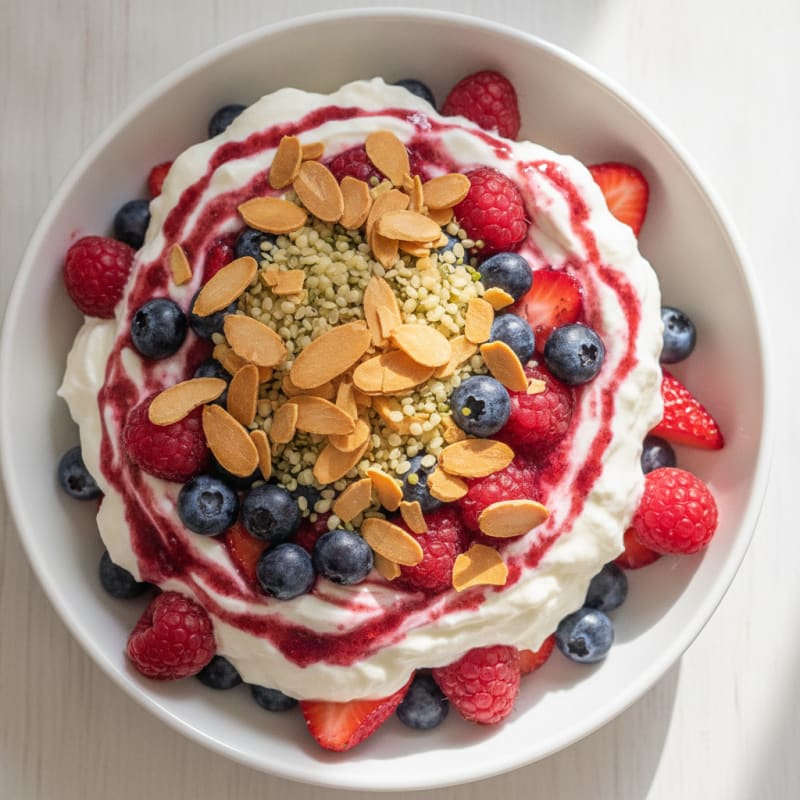 Greek Yogurt Protein Parfait with Mixed Berries and Almonds