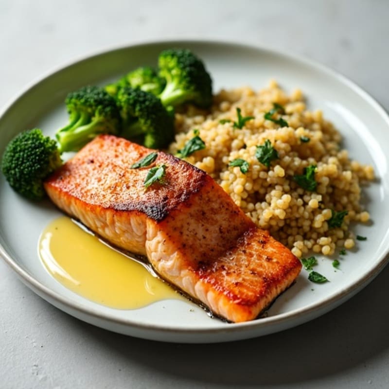 Crispy Pan-Seared Salmon with Roasted Broccoli and Quinoa