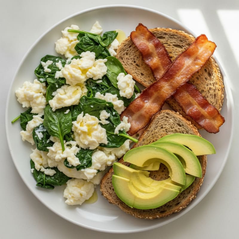 Crispy Turkey Bacon and Egg White Scramble with Spinach