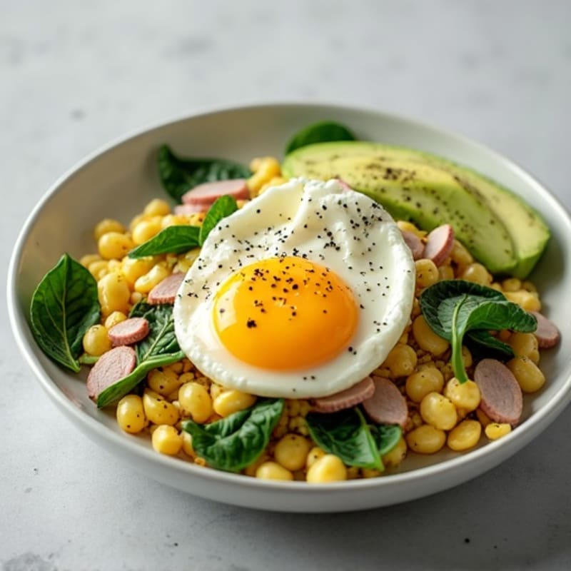 Egg White and Spinach Scramble with Cottage Cheese and Sliced Turkey