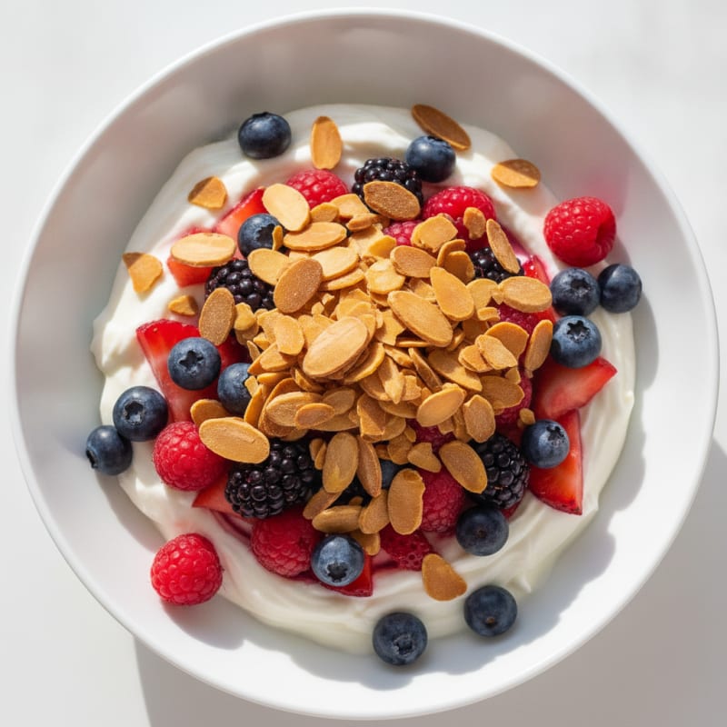 Greek Yogurt Protein Parfait with Mixed Berries and Almonds