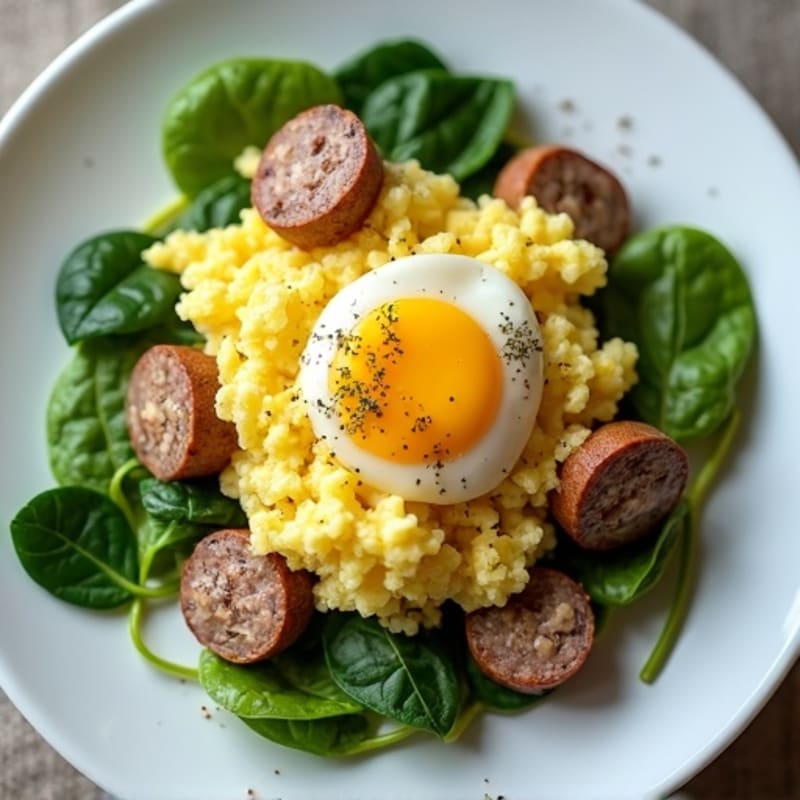 Egg White Scramble with Spinach and Turkey Sausage