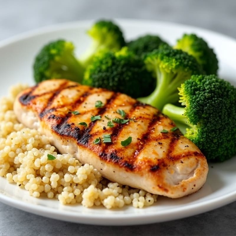 Grilled Chicken Breast with Quinoa and Roasted Broccoli