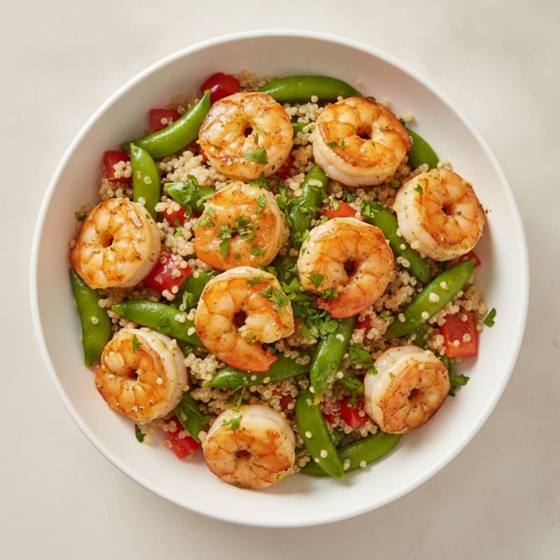 Citrus-Garlic Shrimp and Quinoa Bowl with Crunchy Veggies