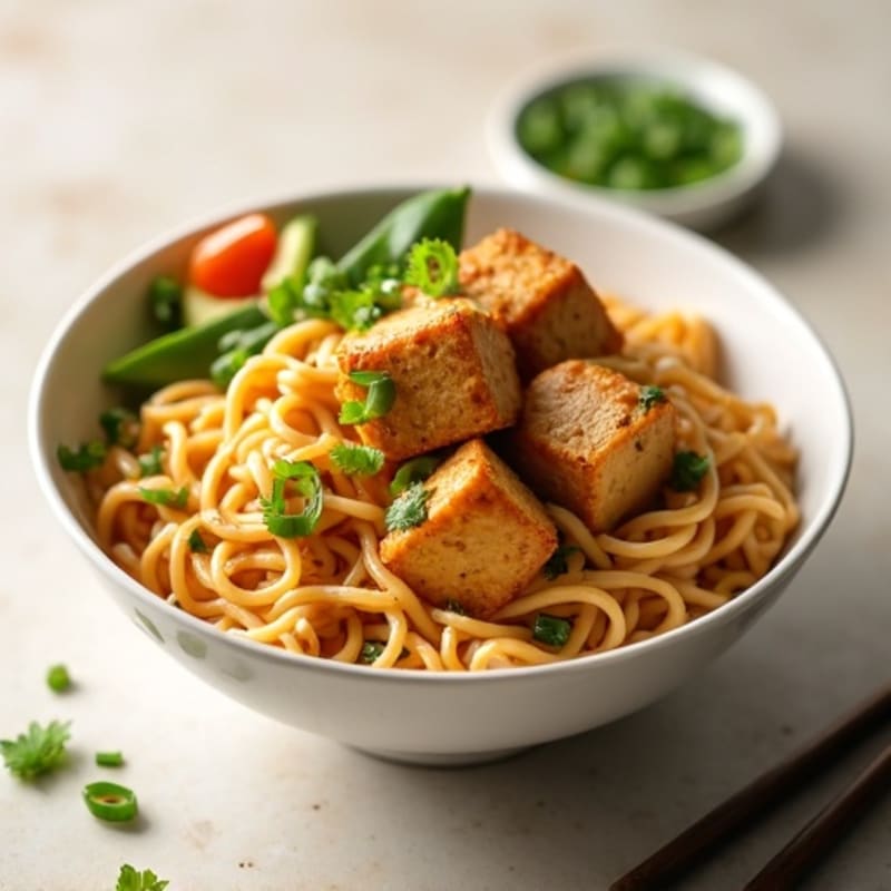Creamy Peanut-Ginger Rice Noodles with Crispy Tofu