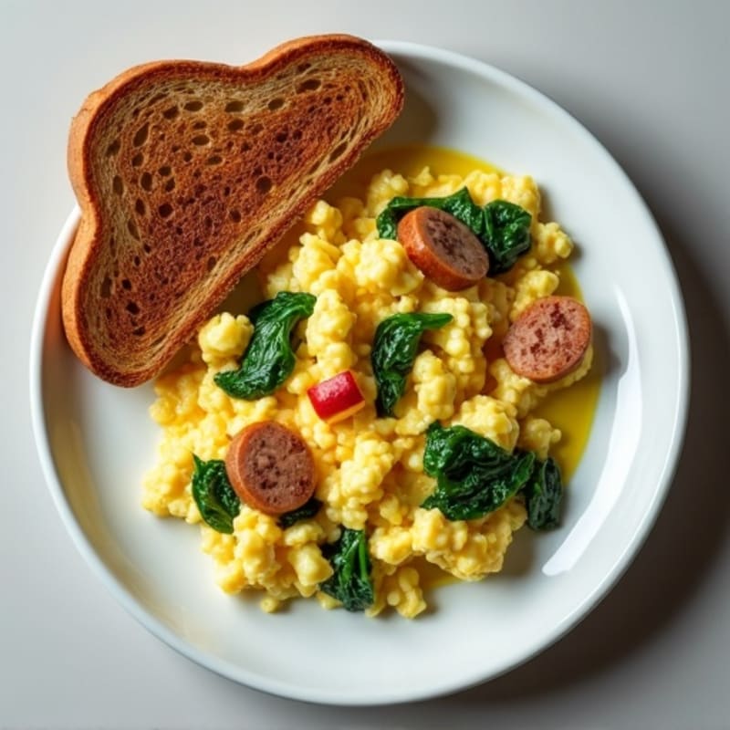 Egg White Spinach Scramble with Turkey Sausage