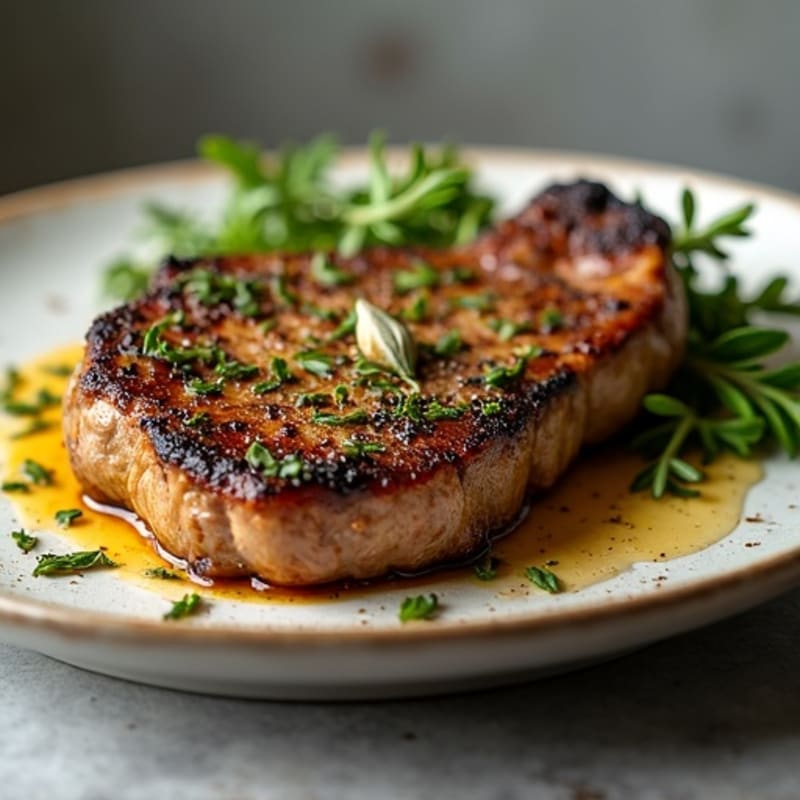 Herb-Crusted Pan Seared Steak with Roasted Garlic