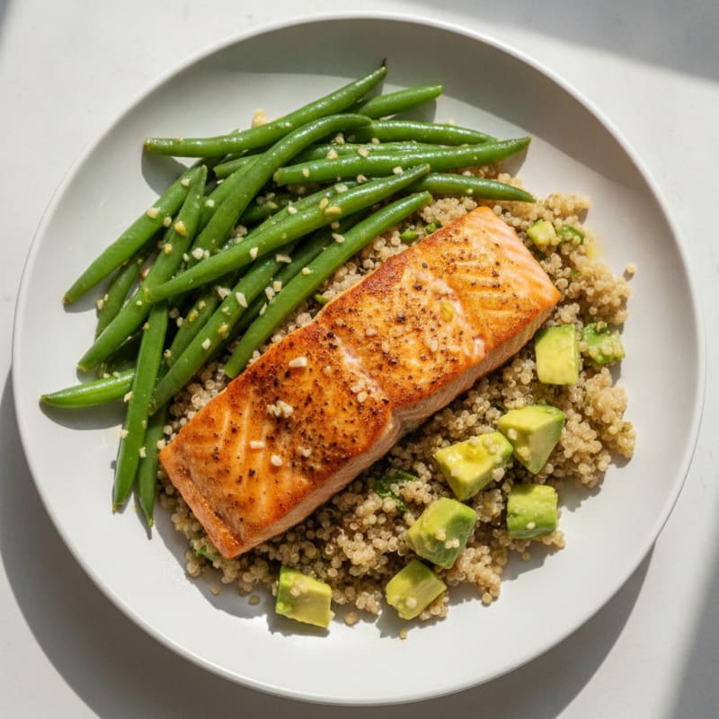 Seared Salmon with Quinoa and Steamed Green Beans