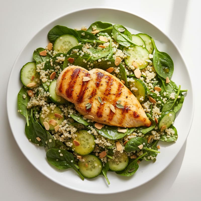 Grilled Lemon Herb Chicken Breast with Quinoa Spinach Salad