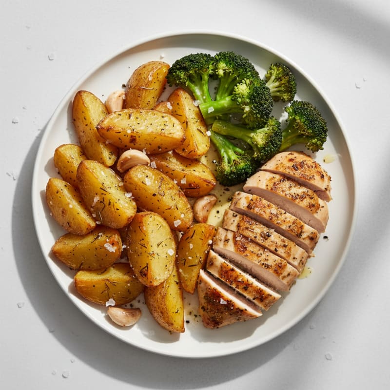 Crispy Roasted Garlic Herb Potatoes with Chicken