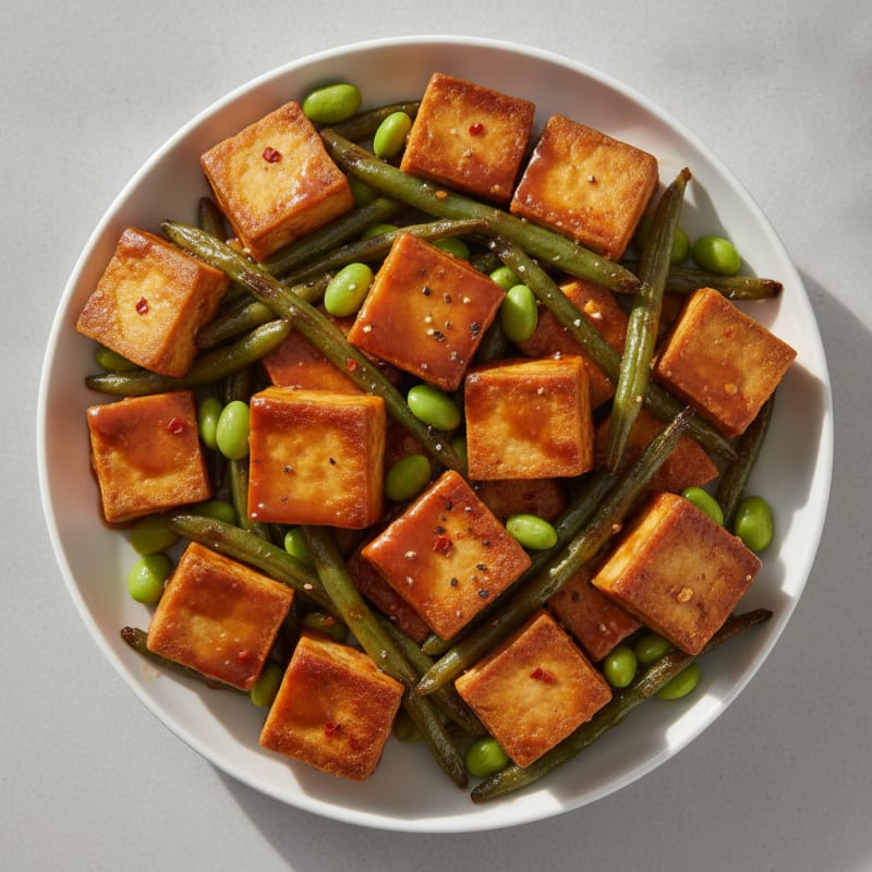 Ginger-Glazed Tofu with Blistered Green Beans