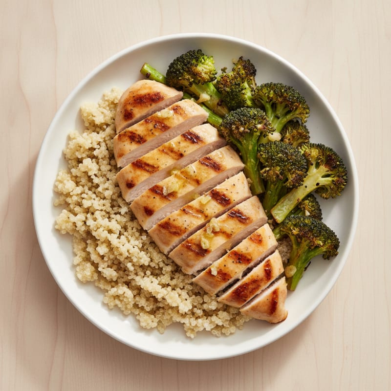 Grilled Chicken Breast with Quinoa and Roasted Broccoli