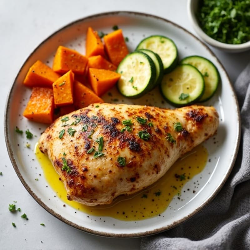 Sheet Pan Roasted Chicken with Sweet Potatoes and Zucchini