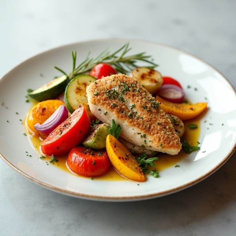 Herb-Crusted Chicken with Roasted Rainbow Vegetables