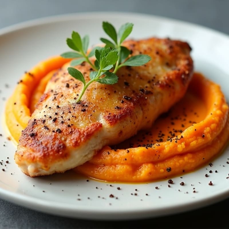 Crispy Pan-Seared Chicken with Creamy Sweet Potato Puree