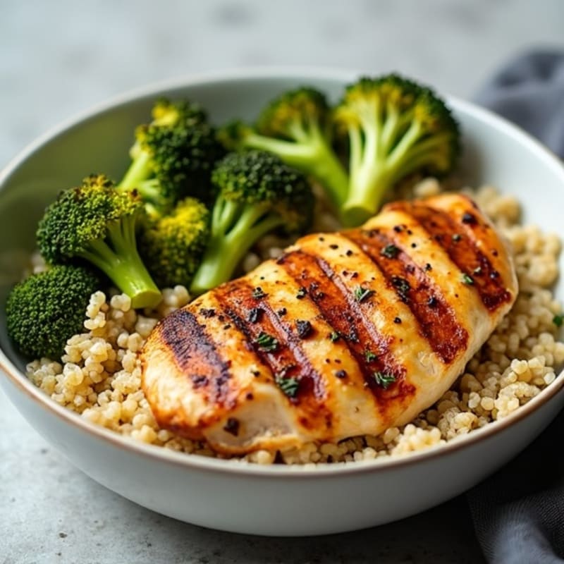 Grilled Chicken and Quinoa Power Bowl with Roasted Broccoli
