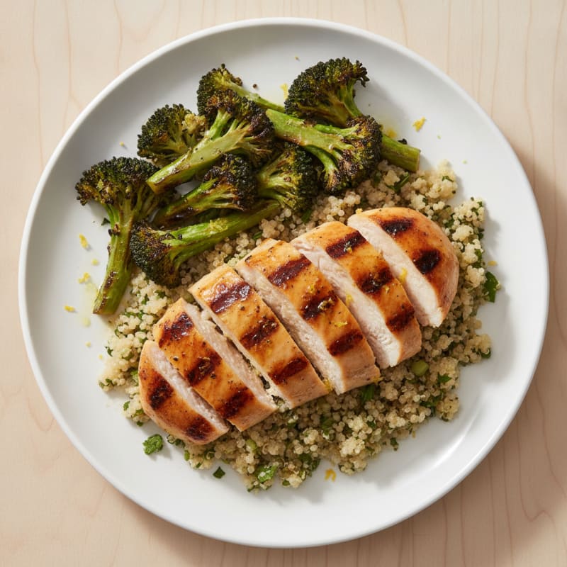 Grilled Chicken Breast with Quinoa and Roasted Broccoli