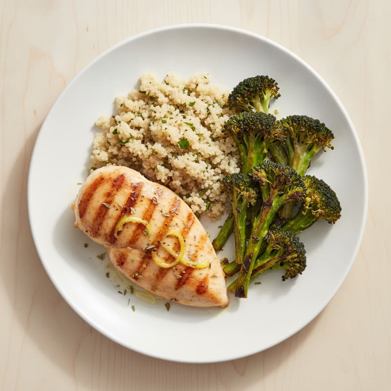 Grilled Chicken Breast with Roasted Broccoli and Quinoa