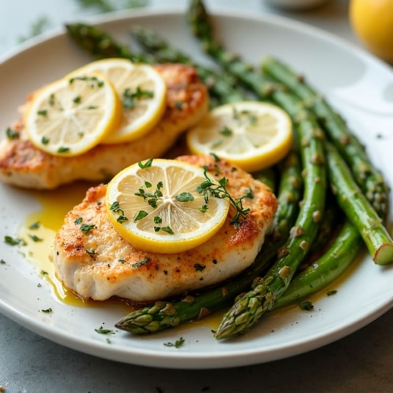 Lemon Garlic Pan-Seared Chicken with Roasted Asparagus