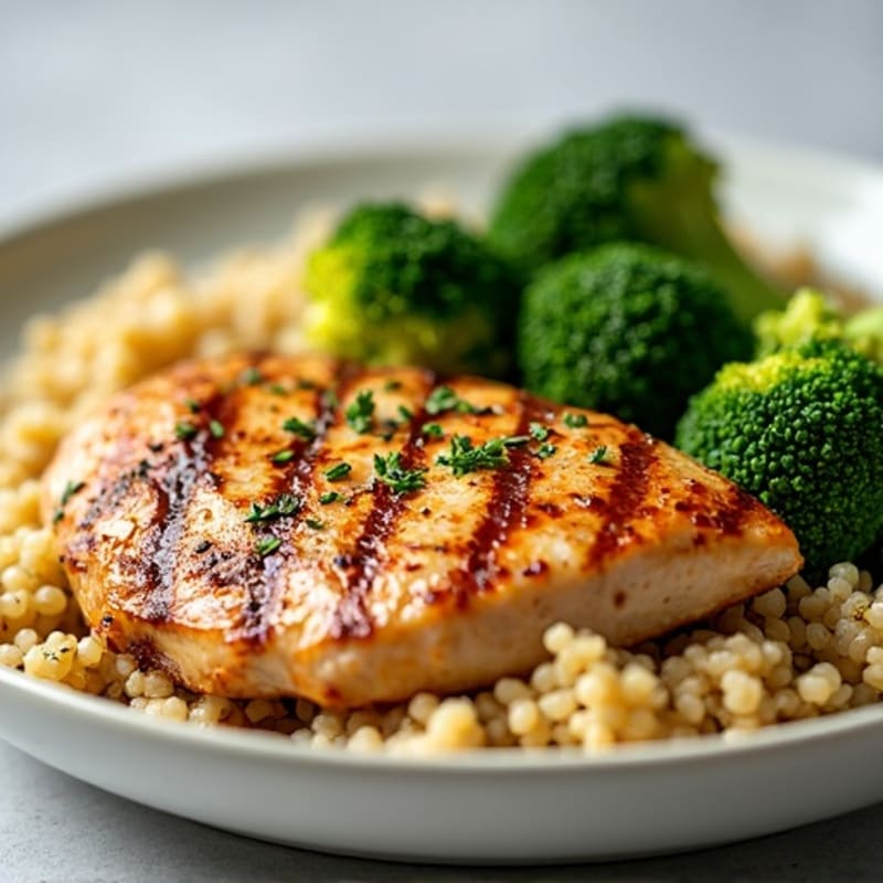 Grilled Chicken Breast with Quinoa and Roasted Broccoli