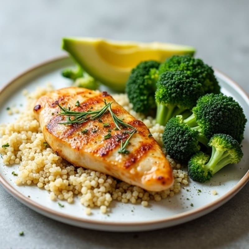 Herb-Roasted Chicken Breast with Steamed Broccoli and Quinoa
