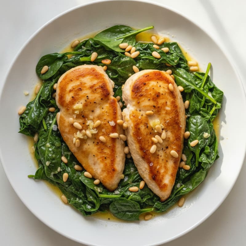 Garlic-Butter Chicken and Spinach with Toasted Pine Nuts