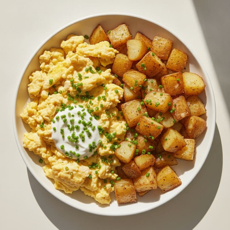 Scrambled Eggs with Greek Yogurt and Sautéed Potatoes
