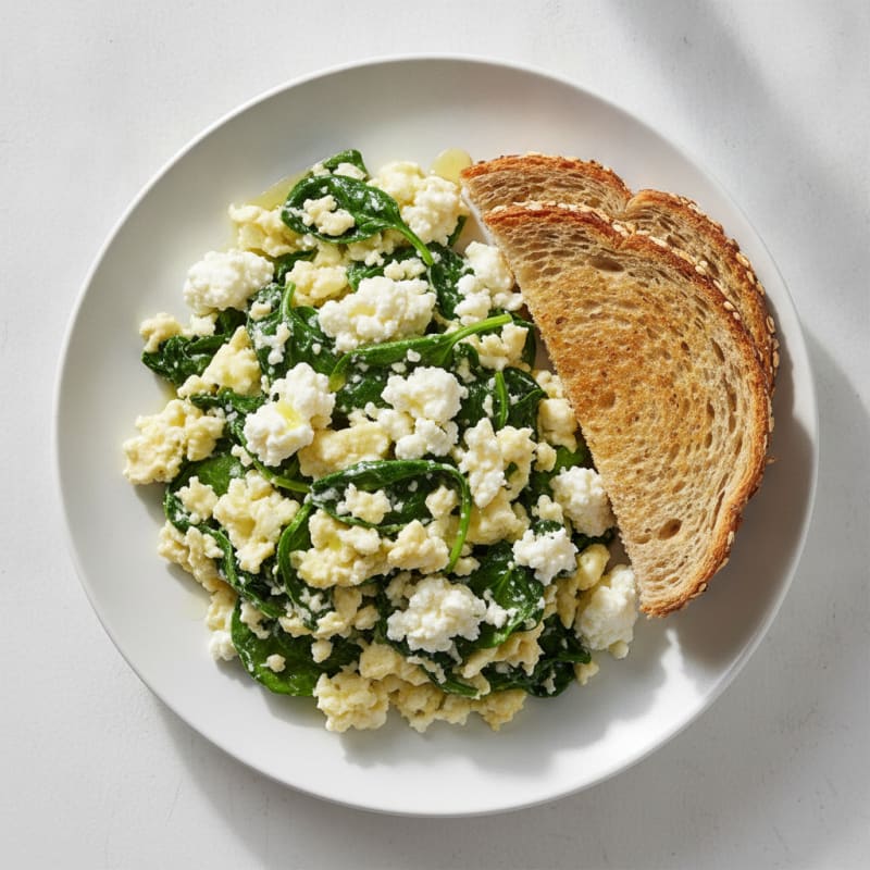 Egg White Spinach Scramble with Cottage Cheese