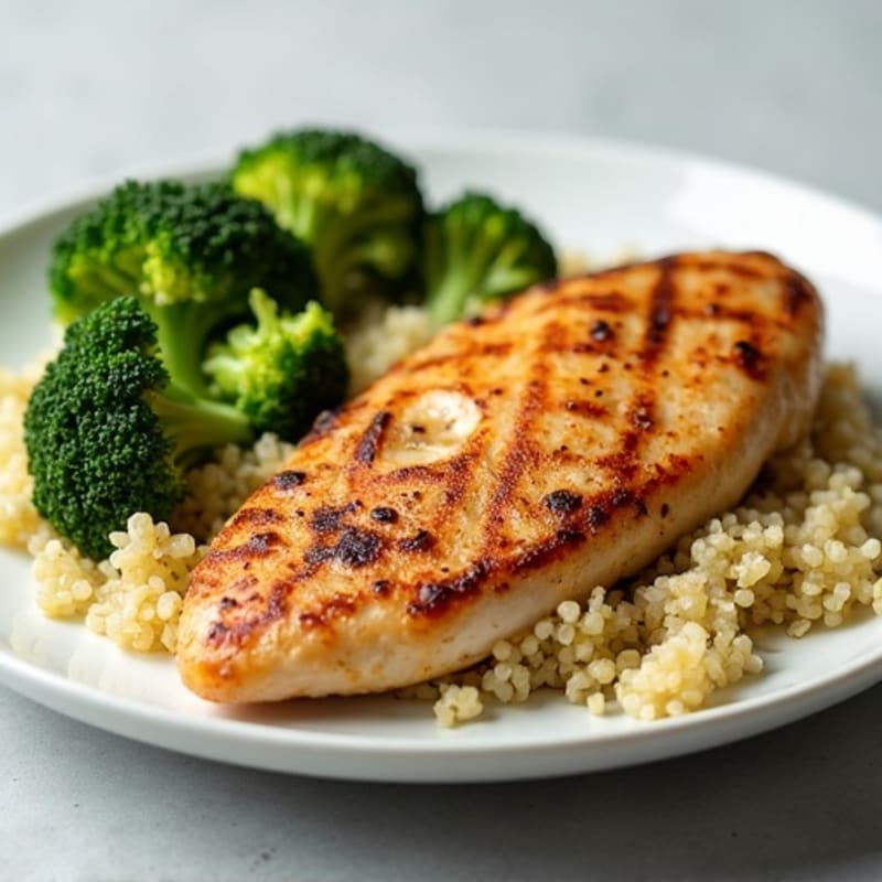 Grilled Chicken Breast with Quinoa and Roasted Broccoli