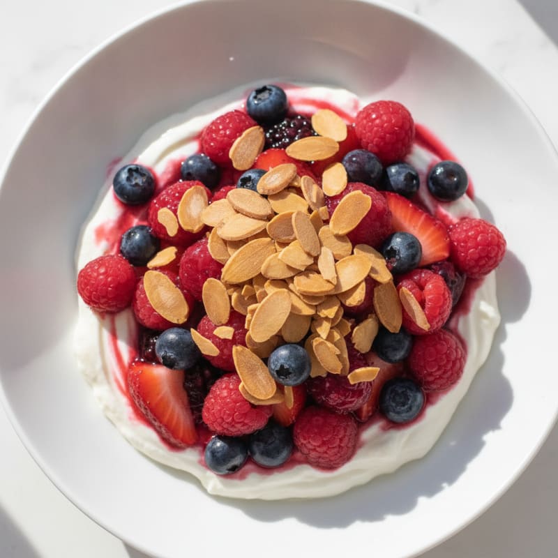 Greek Yogurt Protein Parfait with Mixed Berries and Almonds
