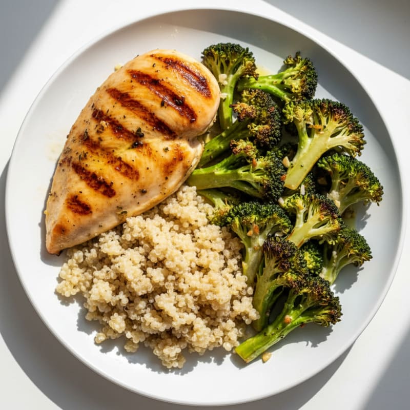 Grilled Chicken Breast with Roasted Broccoli and Quinoa