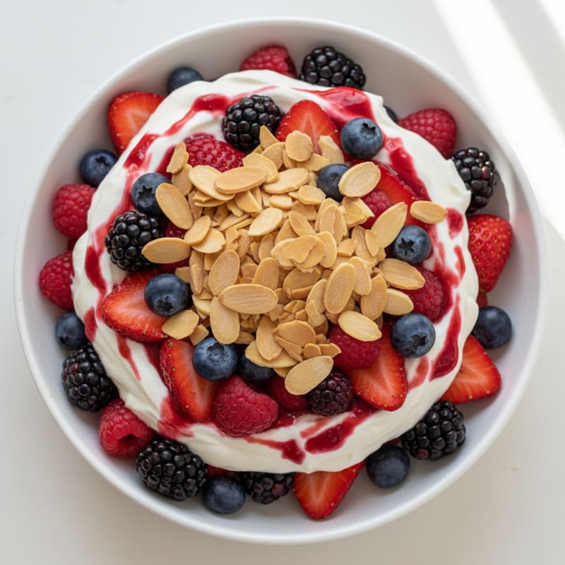 Greek Yogurt Protein Parfait with Mixed Berries and Almonds