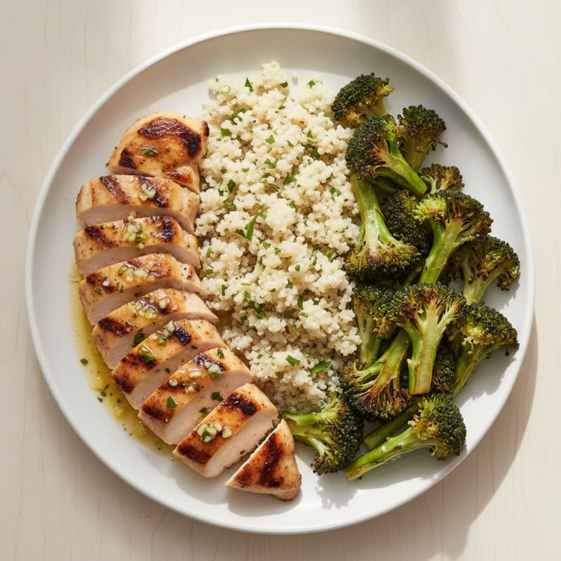 Grilled Chicken Breast with Roasted Broccoli and Quinoa