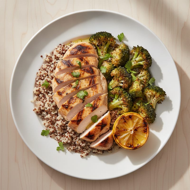 Grilled Chicken Breast with Quinoa and Roasted Broccoli