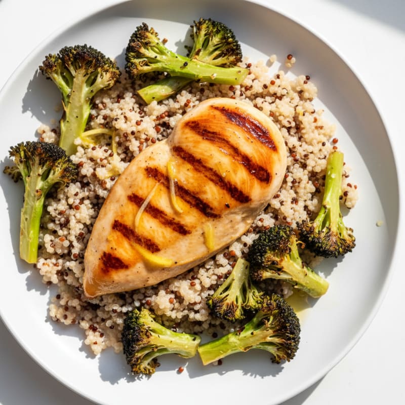 Grilled Chicken Breast with Quinoa and Roasted Broccoli
